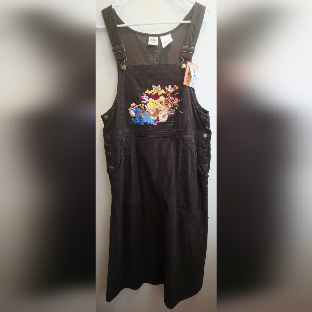 Rare Vintage Disney Women's Winnie The Pooh Green Corduroy Dress Sz Medium